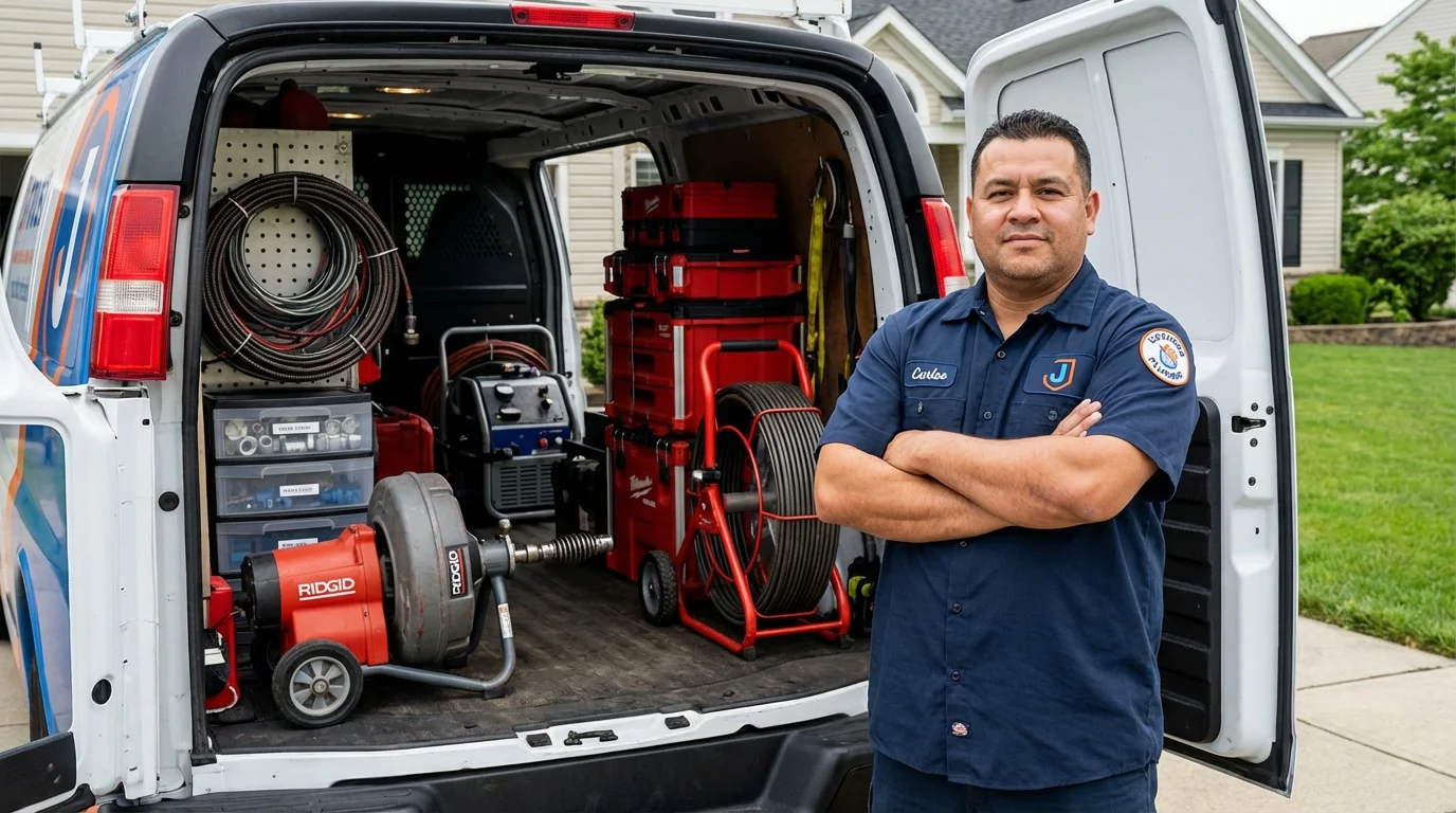 Professional drain cleaning equipment and Johns Plumbing LLC plumber in Jackson Heights