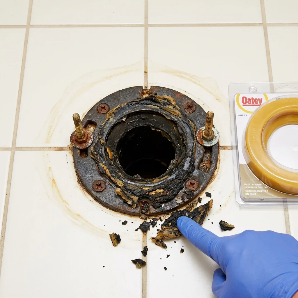 Failed wax ring showing water seepage at the base of a toilet in a Jackson Heights, NY home