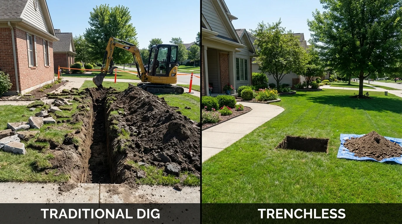 Trenchless sewer repair with minimal yard damage versus traditional excavation in Jackson Heights, NY